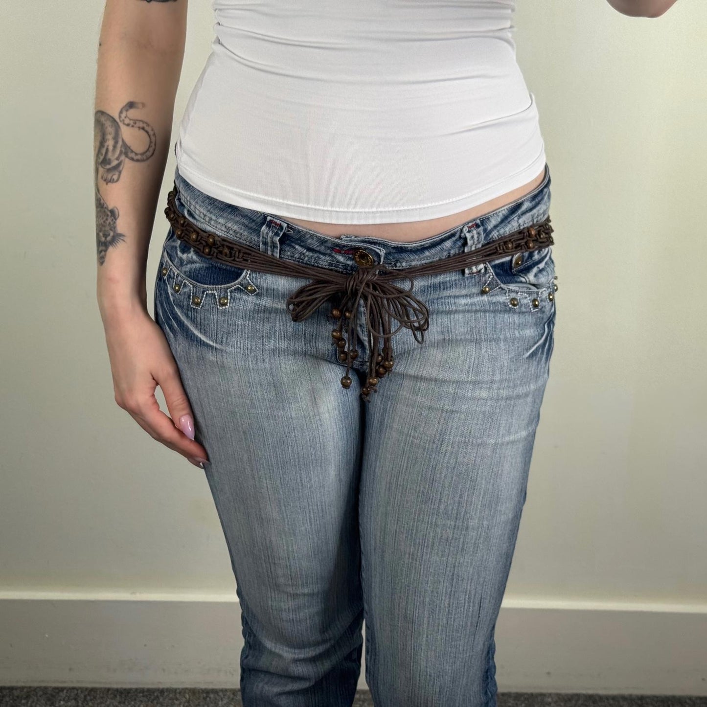 Y2K vintage beaded belt woven belt skinny thin adjustable bow