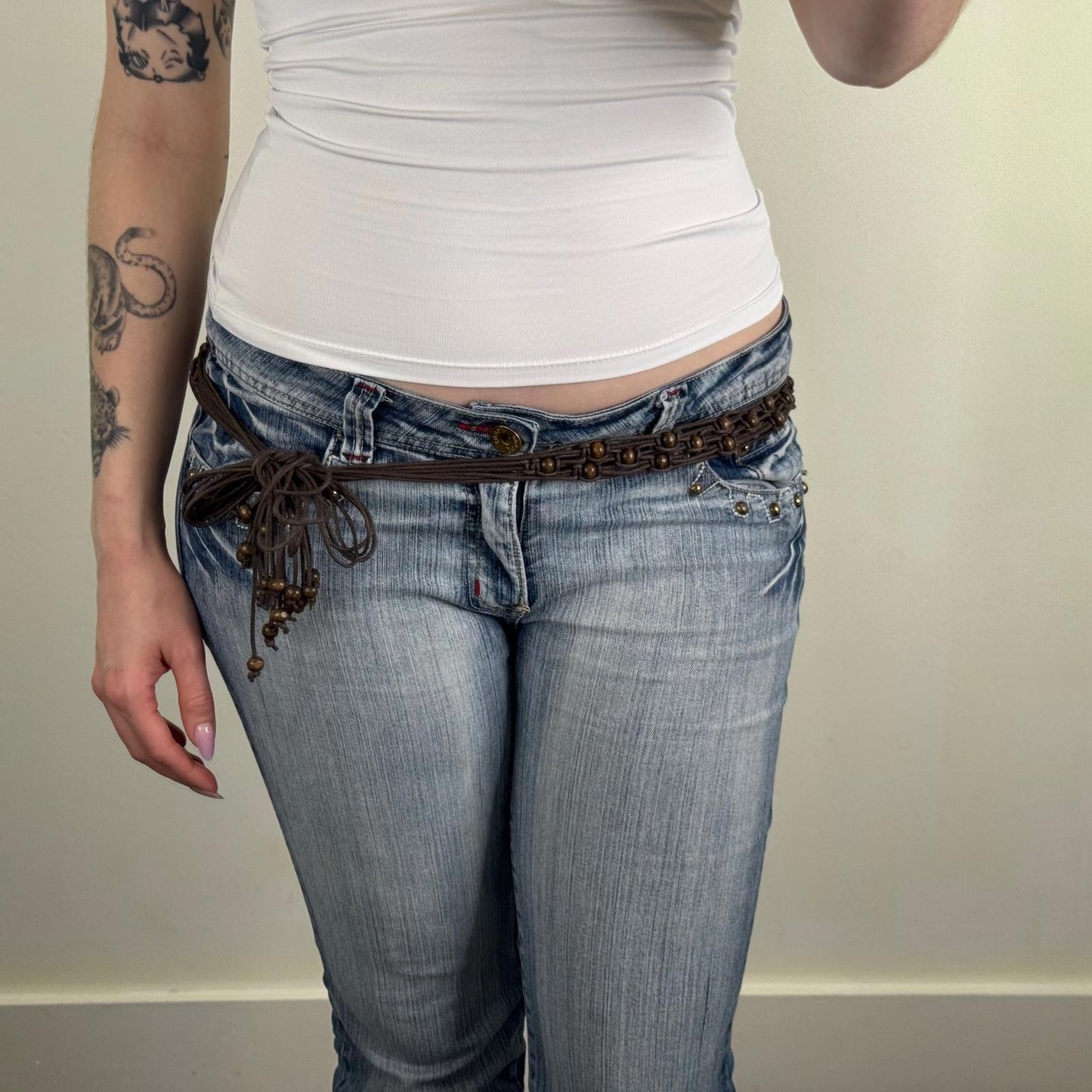 Y2K vintage beaded belt woven belt skinny thin adjustable bow