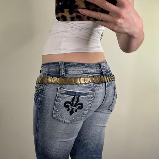 Y2K vintage circle belt thin skinny metal bronze