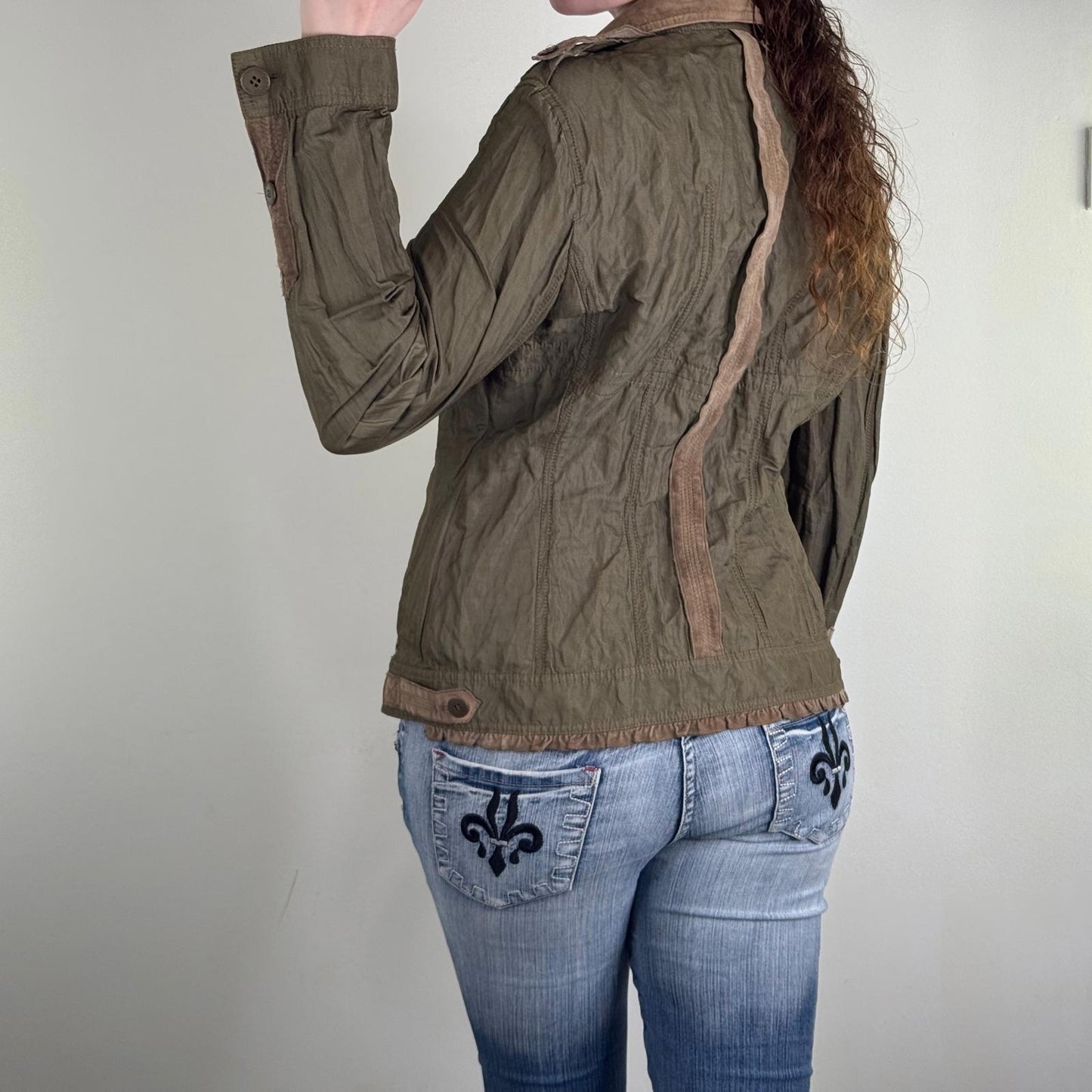 Y2K vintage blazer jacket lightweight khaki cargo v neck spring short length