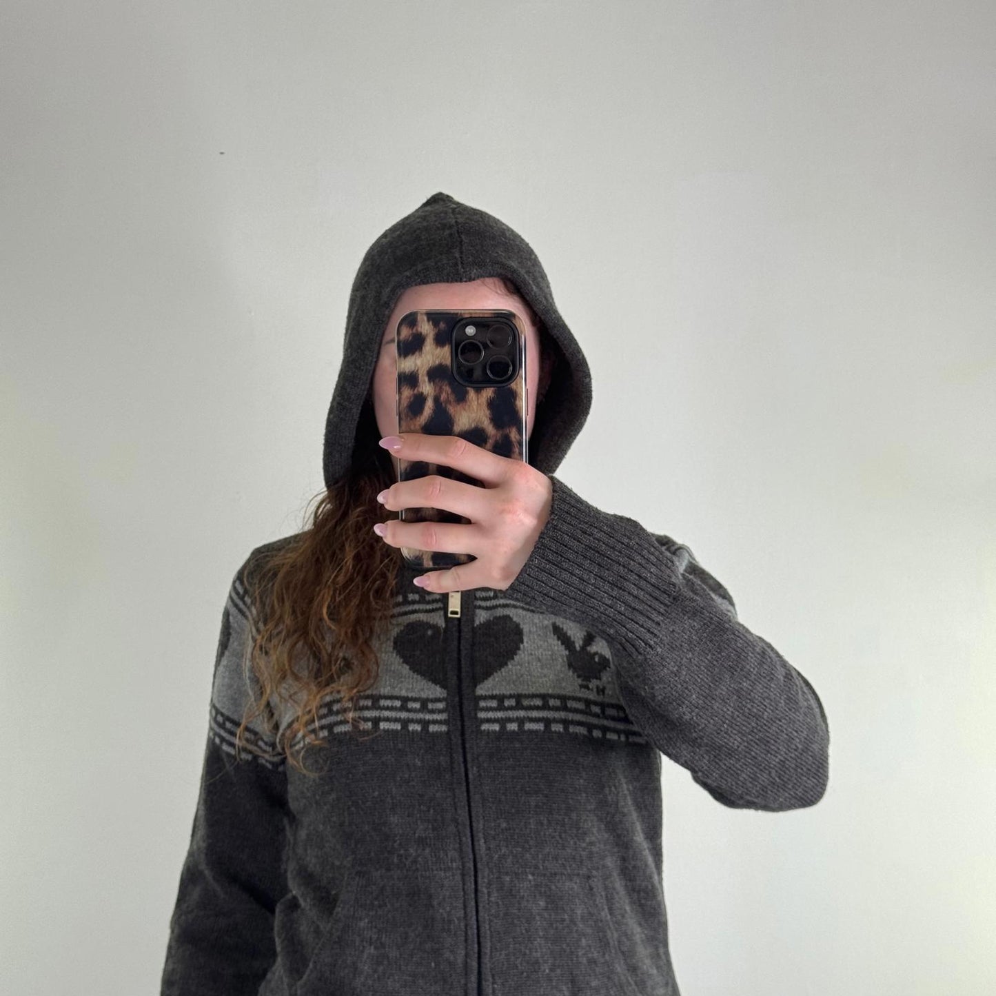 Y2K vintage rare Playboy hoodie wool blend zip up knitted knit pattern
