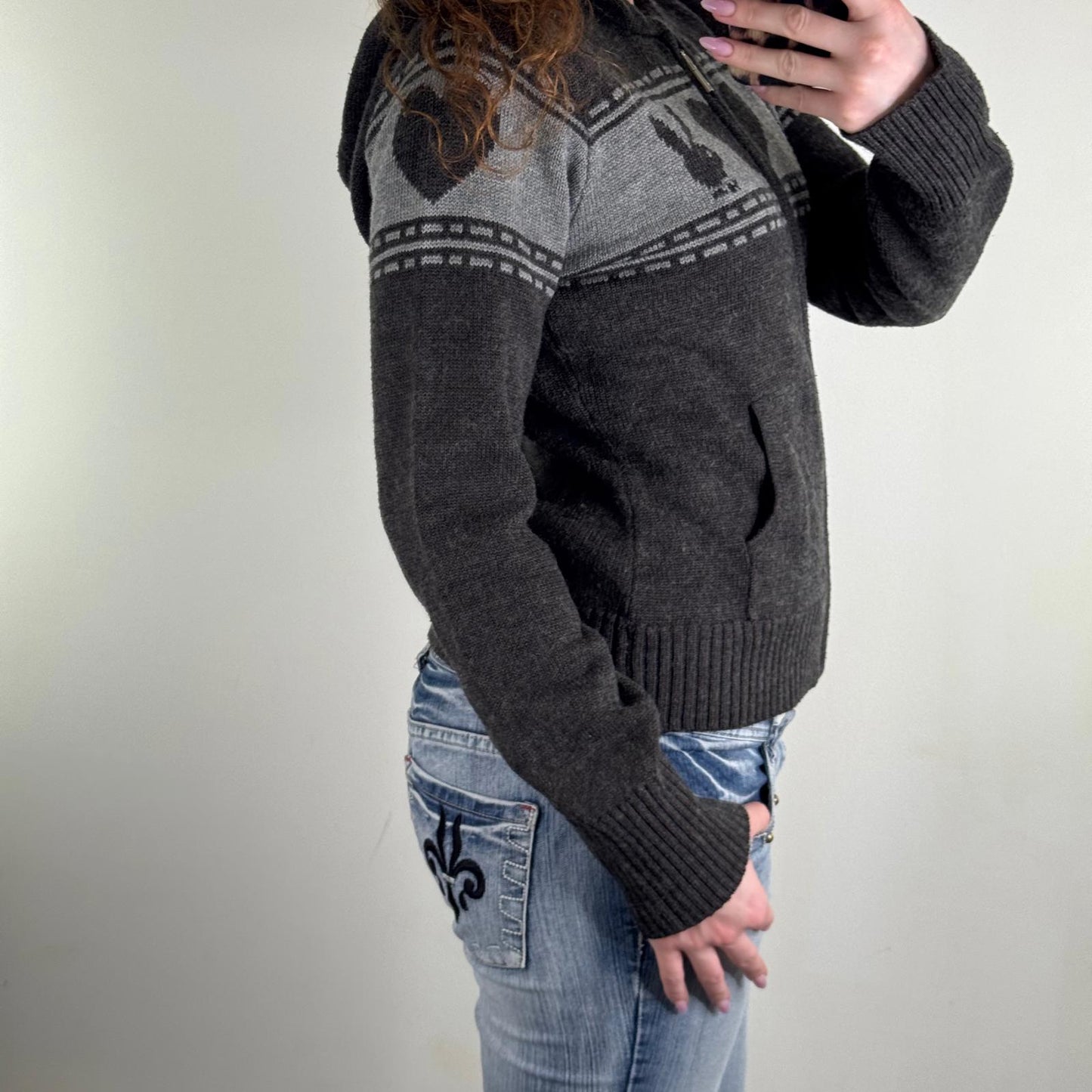 Y2K vintage rare Playboy hoodie wool blend zip up knitted knit pattern