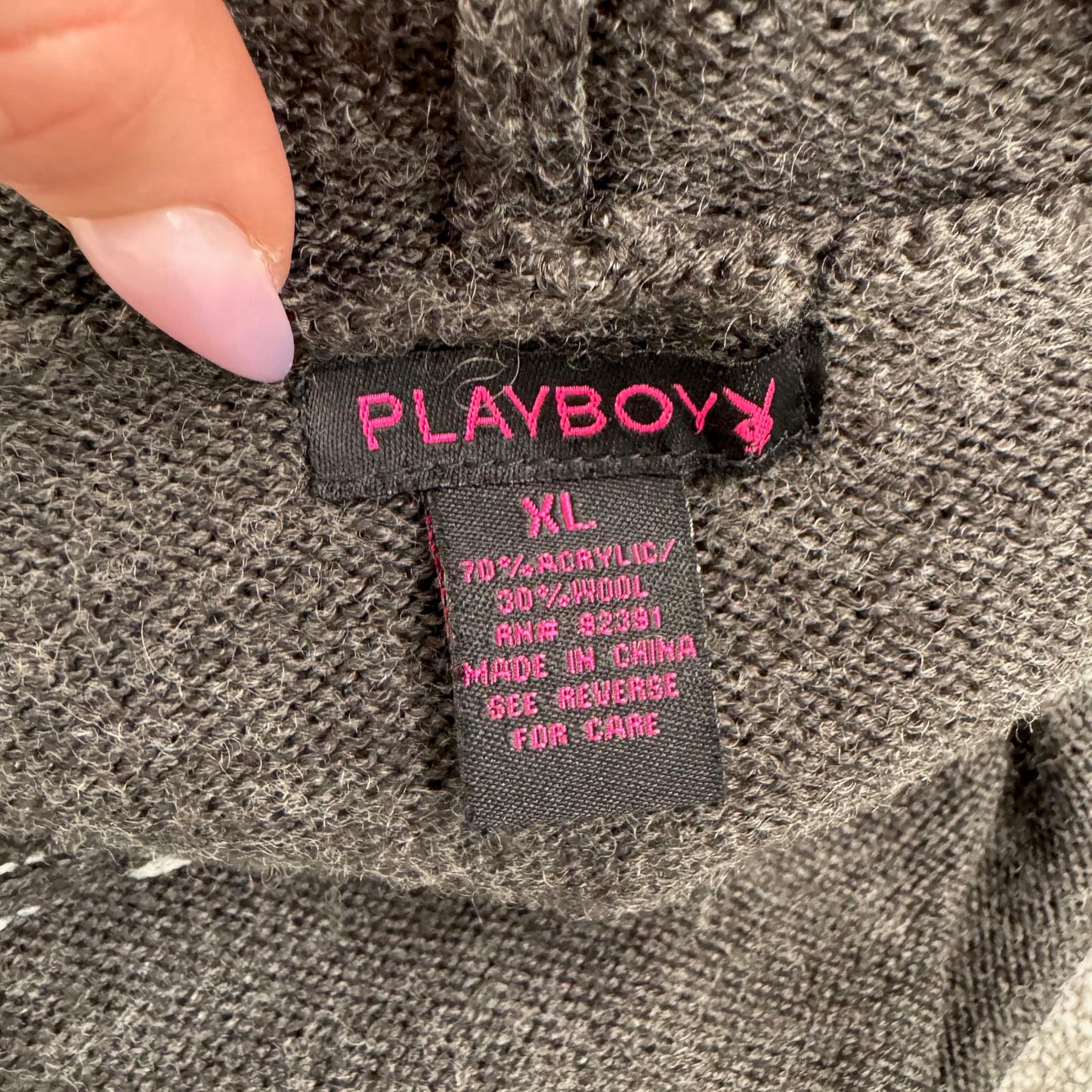 Y2K vintage rare Playboy hoodie wool blend zip up knitted knit pattern