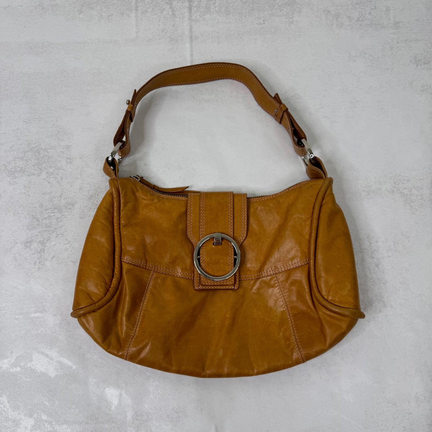 Y2K vintage Ted Baker genuine leather shoulder bag silver buckle brown small