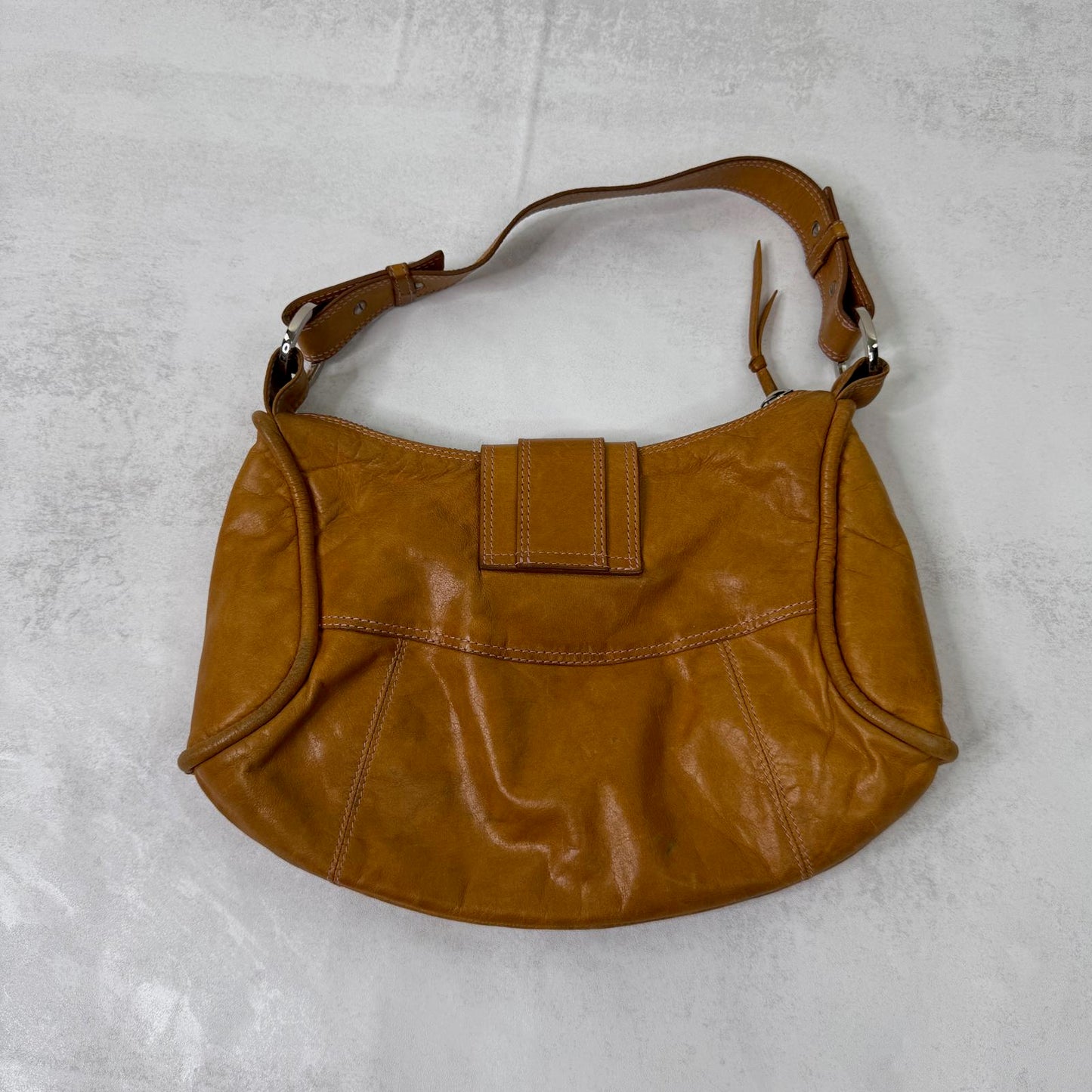 Y2K vintage Ted Baker genuine leather shoulder bag silver buckle brown small