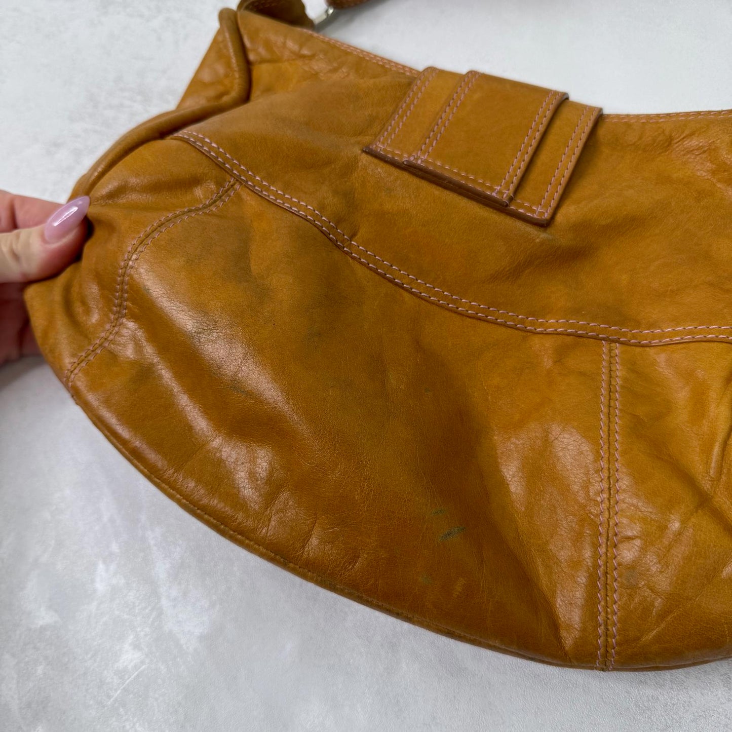 Y2K vintage Ted Baker genuine leather shoulder bag silver buckle brown small