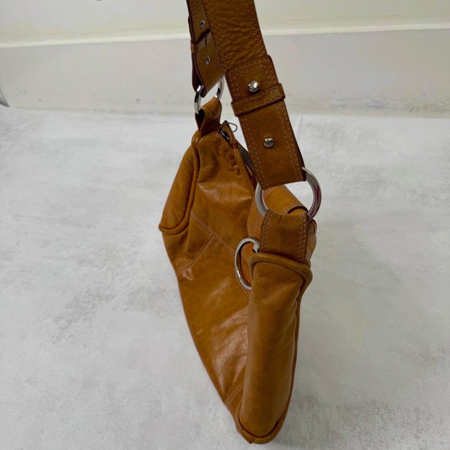 Y2K vintage Ted Baker genuine leather shoulder bag silver buckle brown small