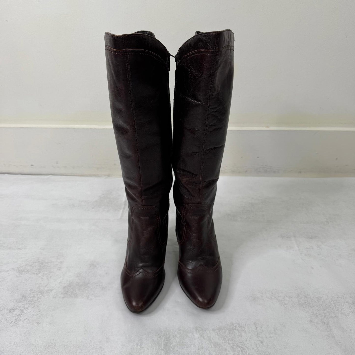Y2K vintage genuine leather boots heeled lace up brown pirate tall