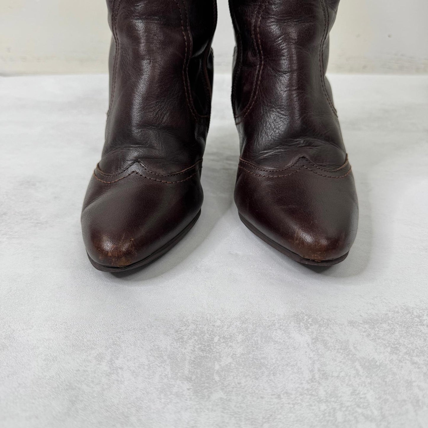 Y2K vintage genuine leather boots heeled lace up brown pirate tall