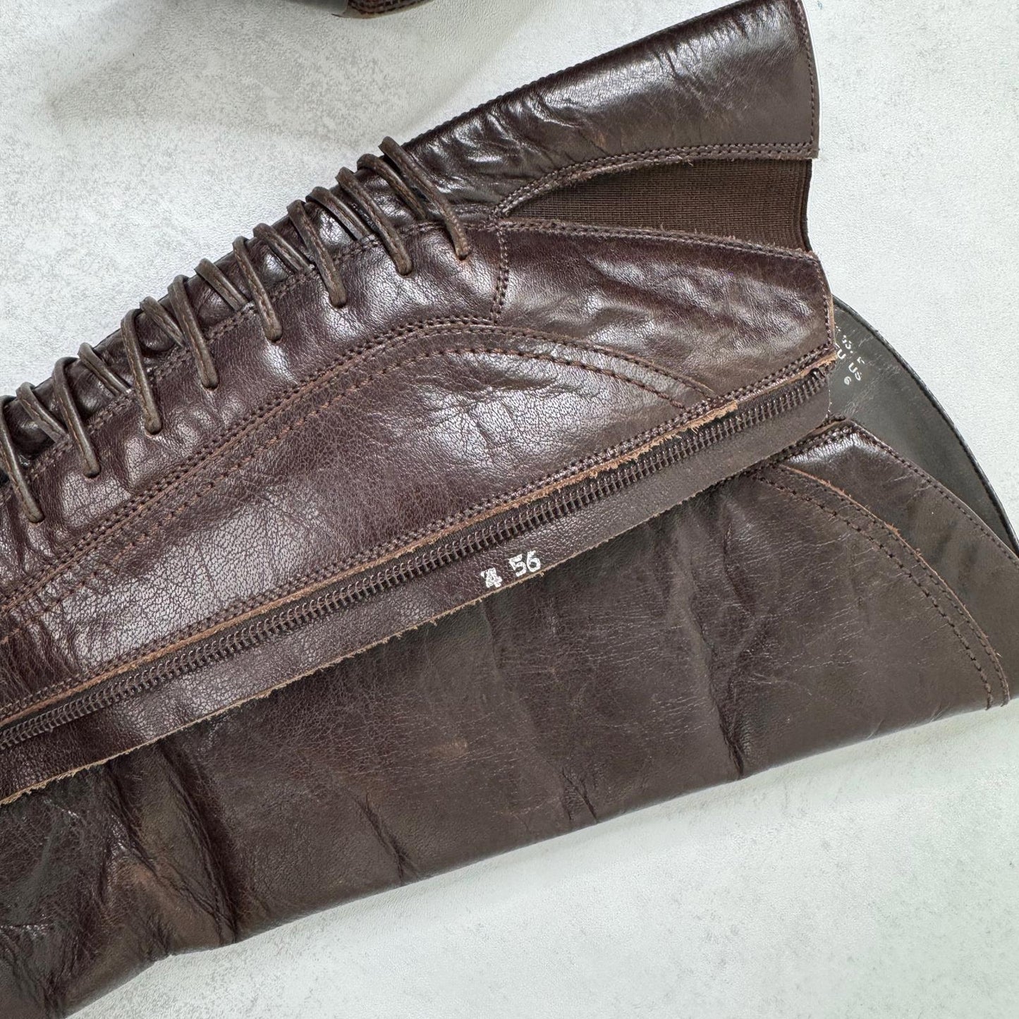 Y2K vintage genuine leather boots heeled lace up brown pirate tall