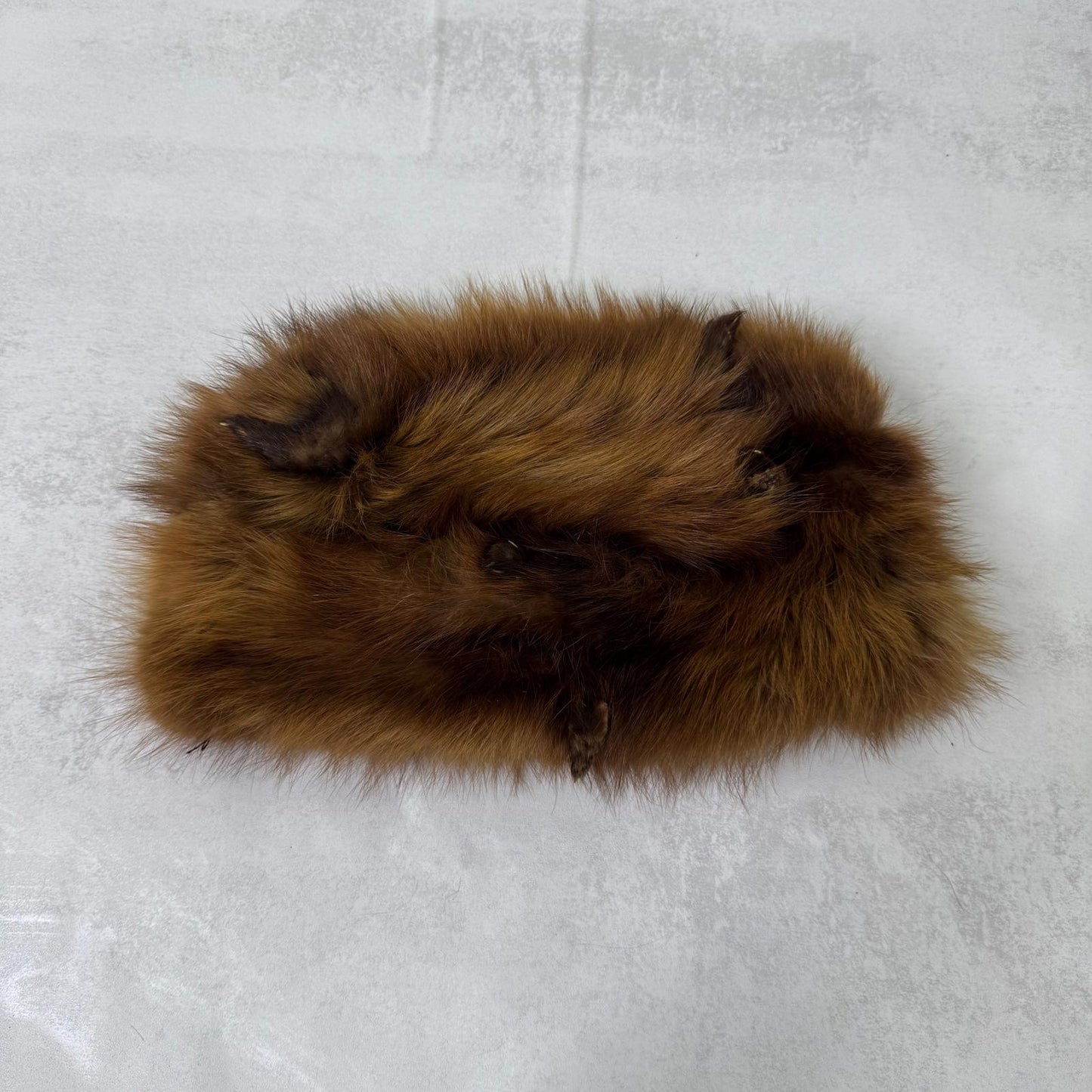 Vintage genuine fur hat with feet brown pillbox style