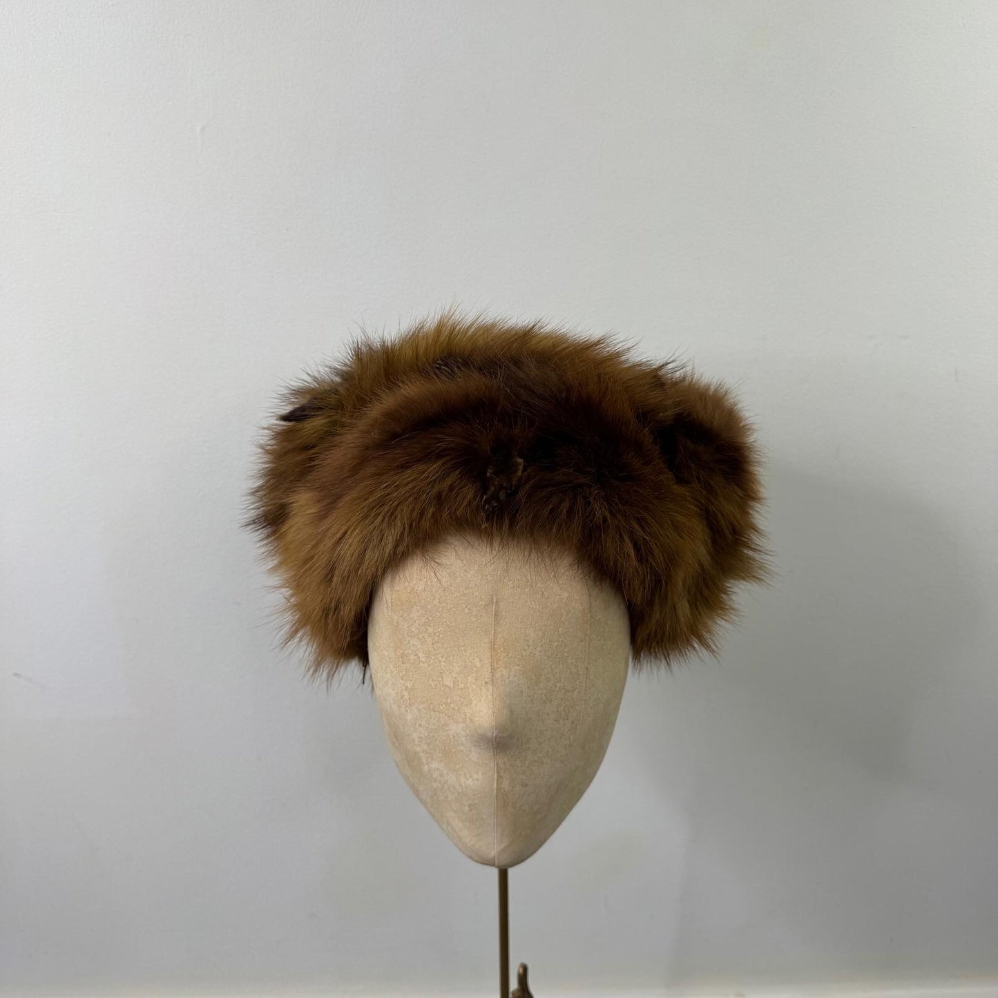 Vintage genuine fur hat with feet brown pillbox style