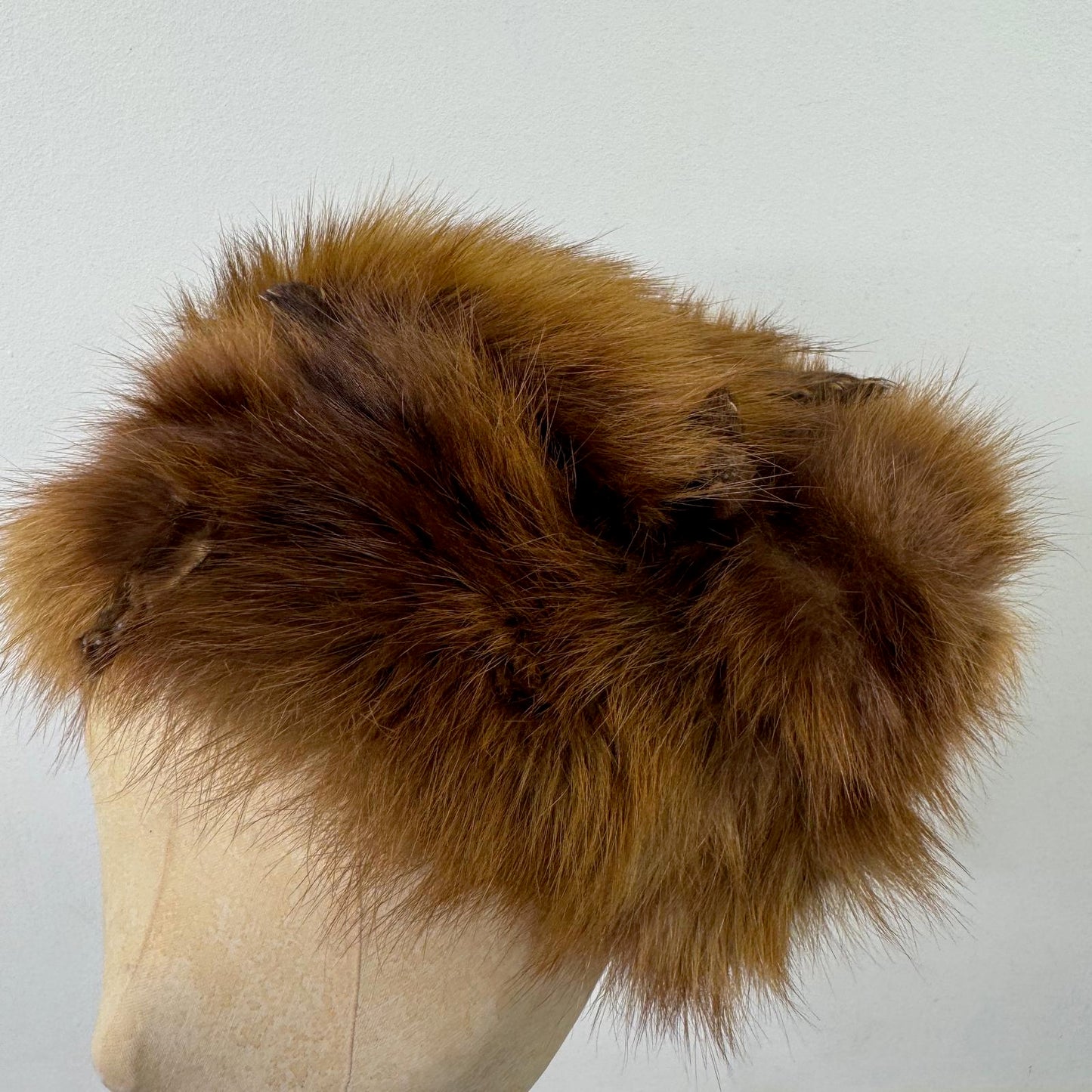 Vintage genuine fur hat with feet brown pillbox style