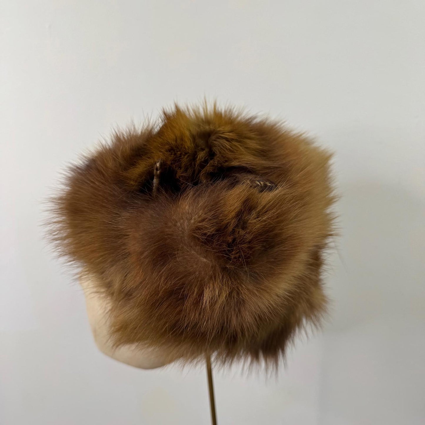 Vintage genuine fur hat with feet brown pillbox style
