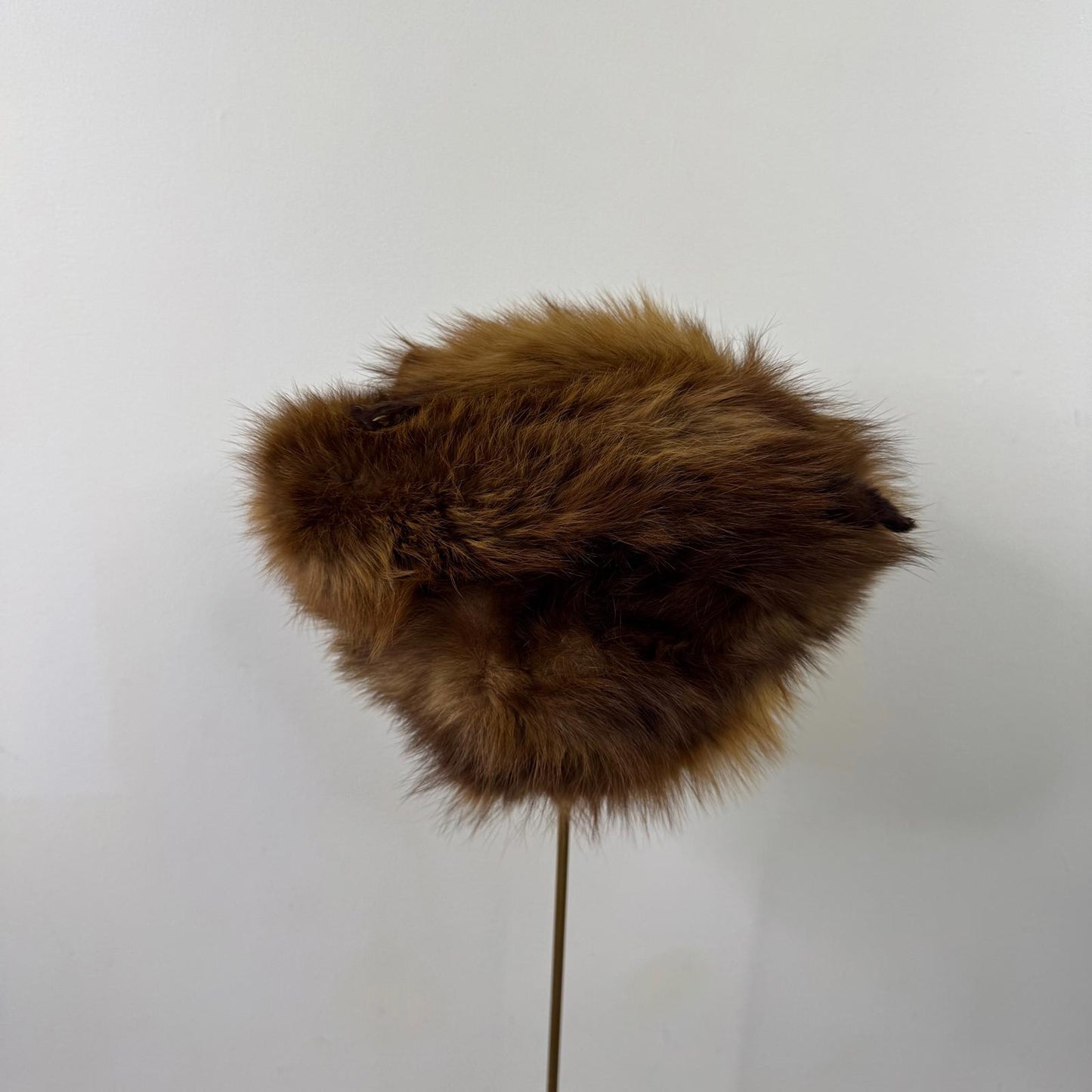 Vintage genuine fur hat with feet brown pillbox style