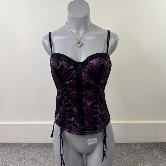 90s Y2K vintage corset top filigree gothic purple black velvet double straps