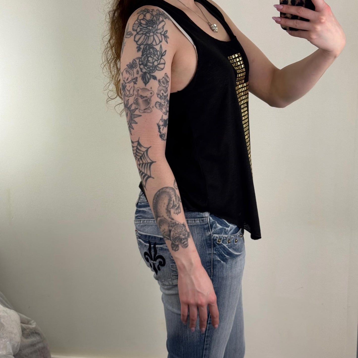Vintage cross tank top studded gold black flowy sleeveless round neck 2010s