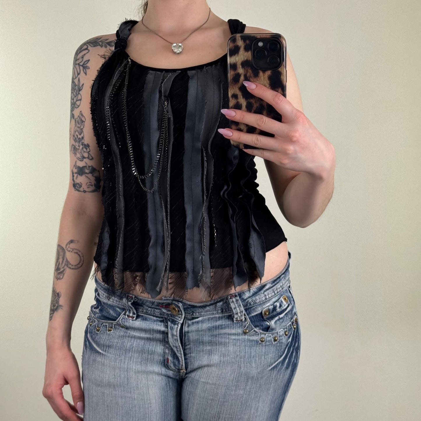 Y2K vintage tank top with chain ruffle racerback cropped fraying