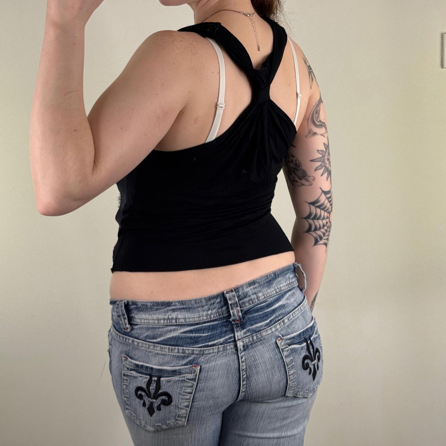 Y2K vintage tank top with chain ruffle racerback cropped fraying