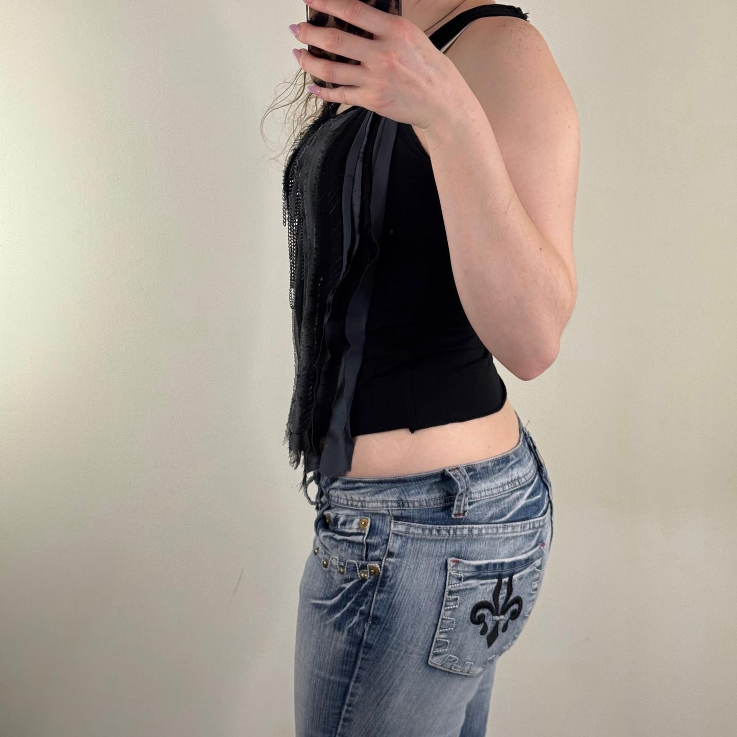 Y2K vintage tank top with chain ruffle racerback cropped fraying