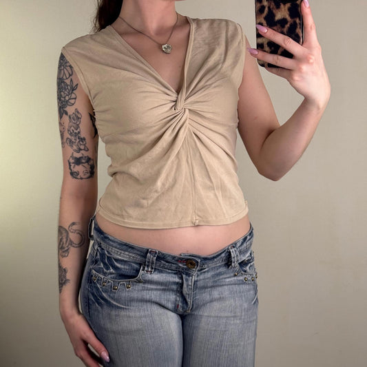 Y2K vintage tank top twist knot front v neck cropped fine knit sleeveless basic