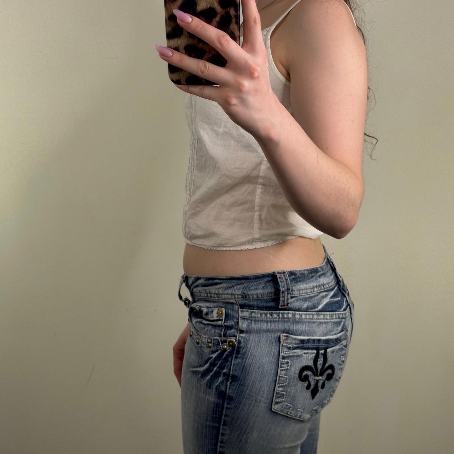 Y2K vintage cami top cropped straight neck strappy broderie anglaise coquette