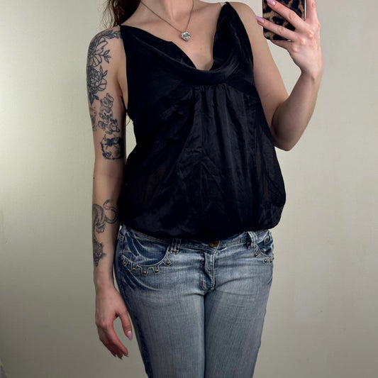 Y2K vintage DKNY 100% silk cami top peplum cowl neck strappy