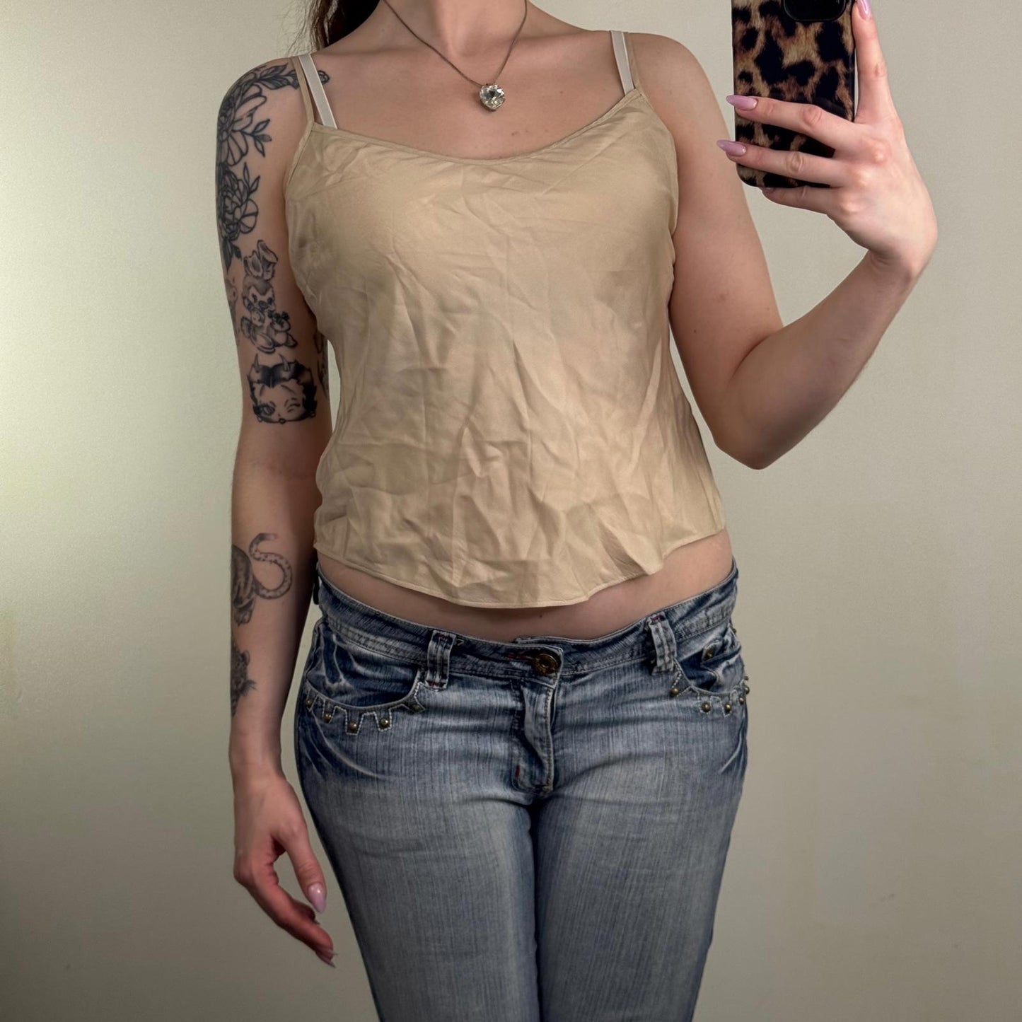Y2K vintage 100% silk cami top champagne gold strappy lightweight