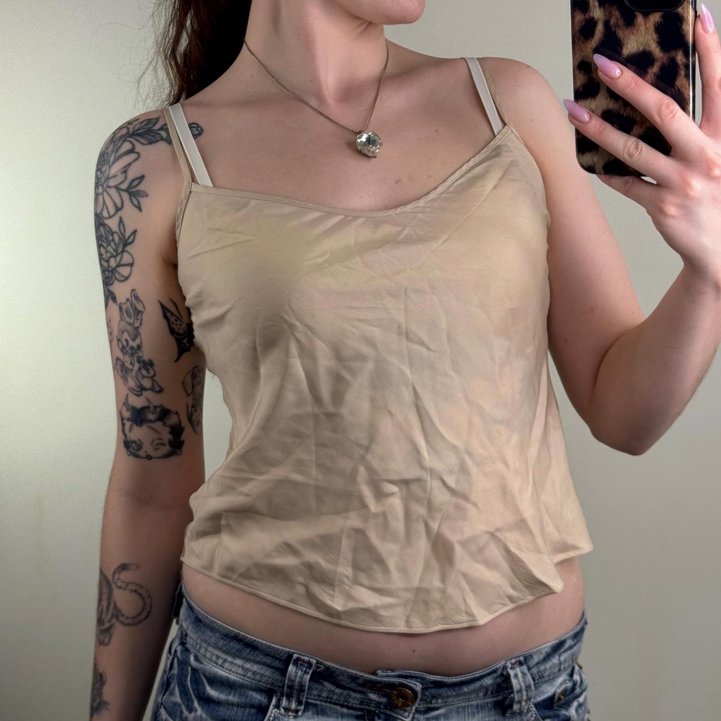 Y2K vintage 100% silk cami top champagne gold strappy lightweight