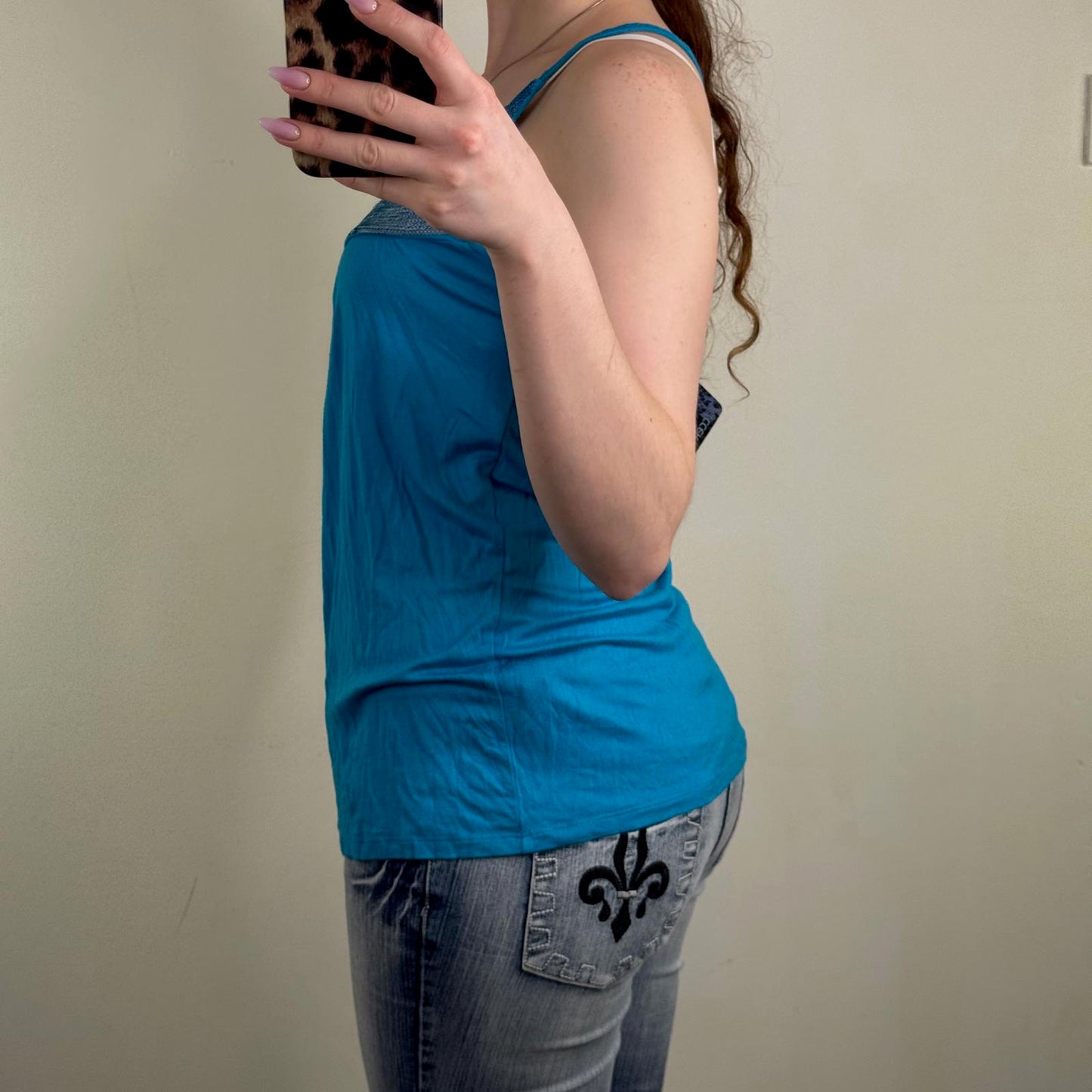 Y2K sequin cami top ruched racerback stretchy stripe party flowy blue
