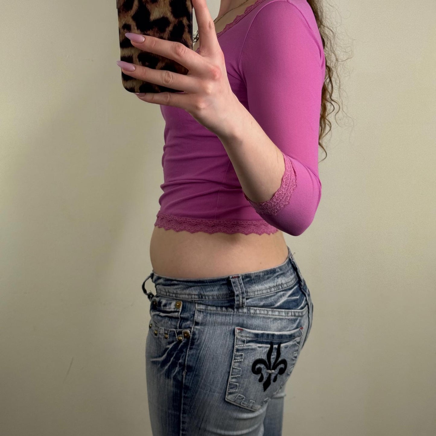 Y2K vintage Morgan de Toi mesh 3/4 sleeve top sheer cropped v neck stretchy