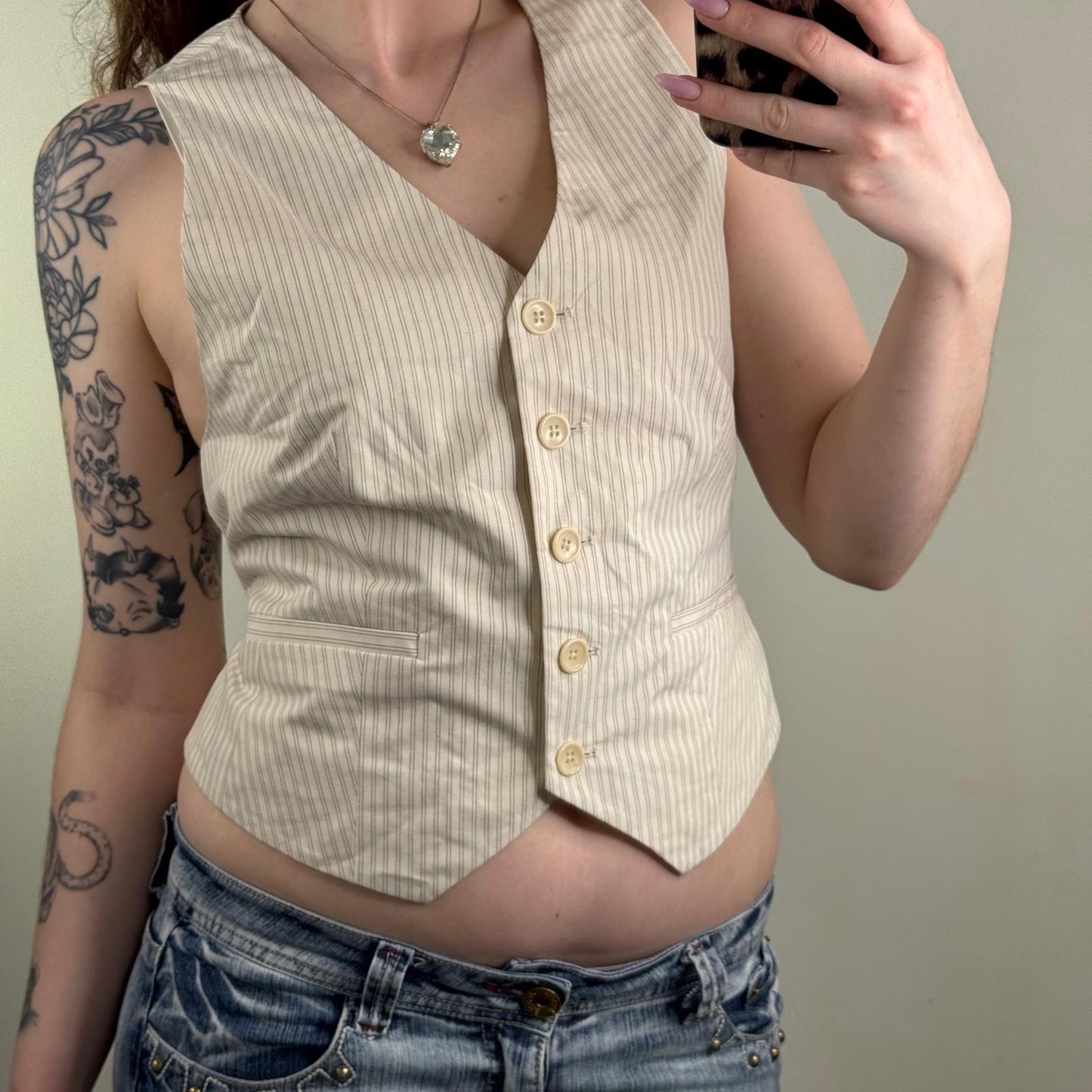 Y2K vintage Gap waistcoat top pinstripe adjustable button up stripe v neck