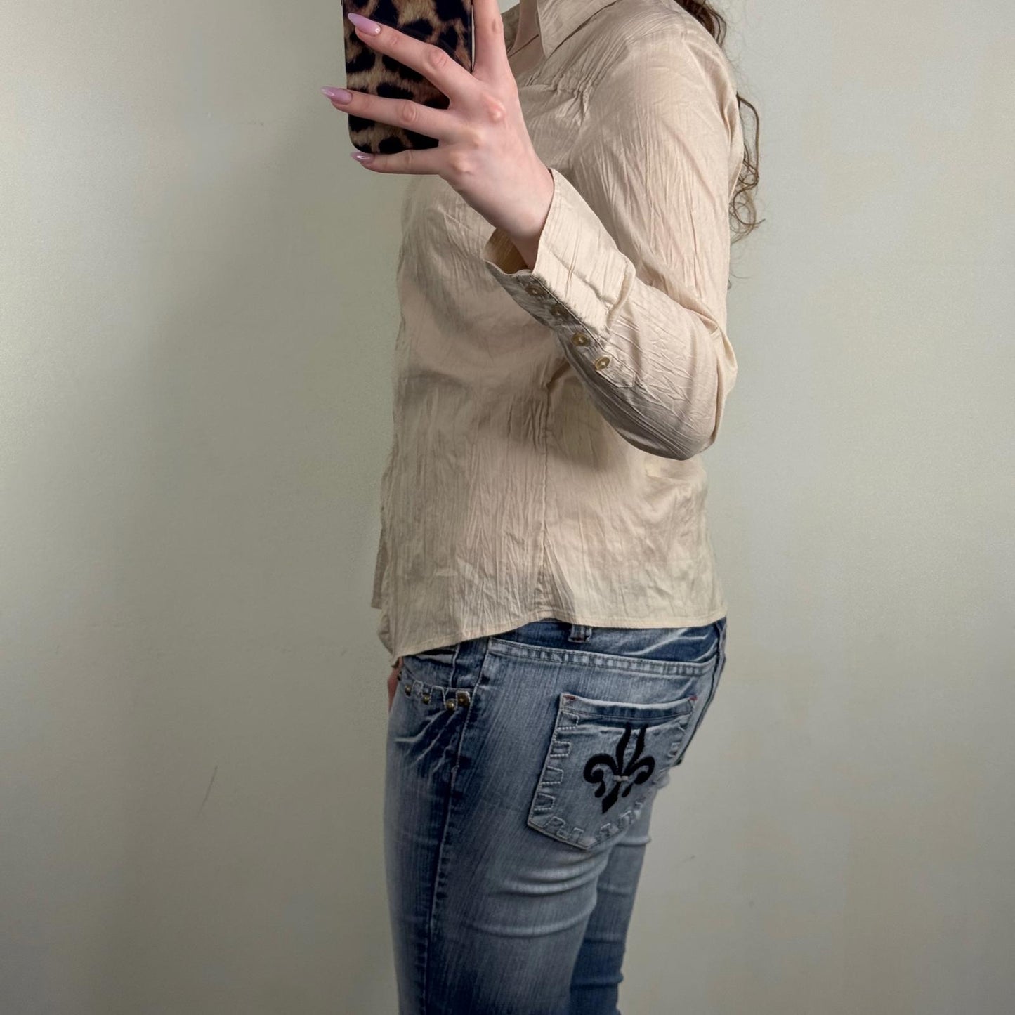 Y2K vintage blouse asymmetrical stretchy v neck ruched fitted shirt long sleeve