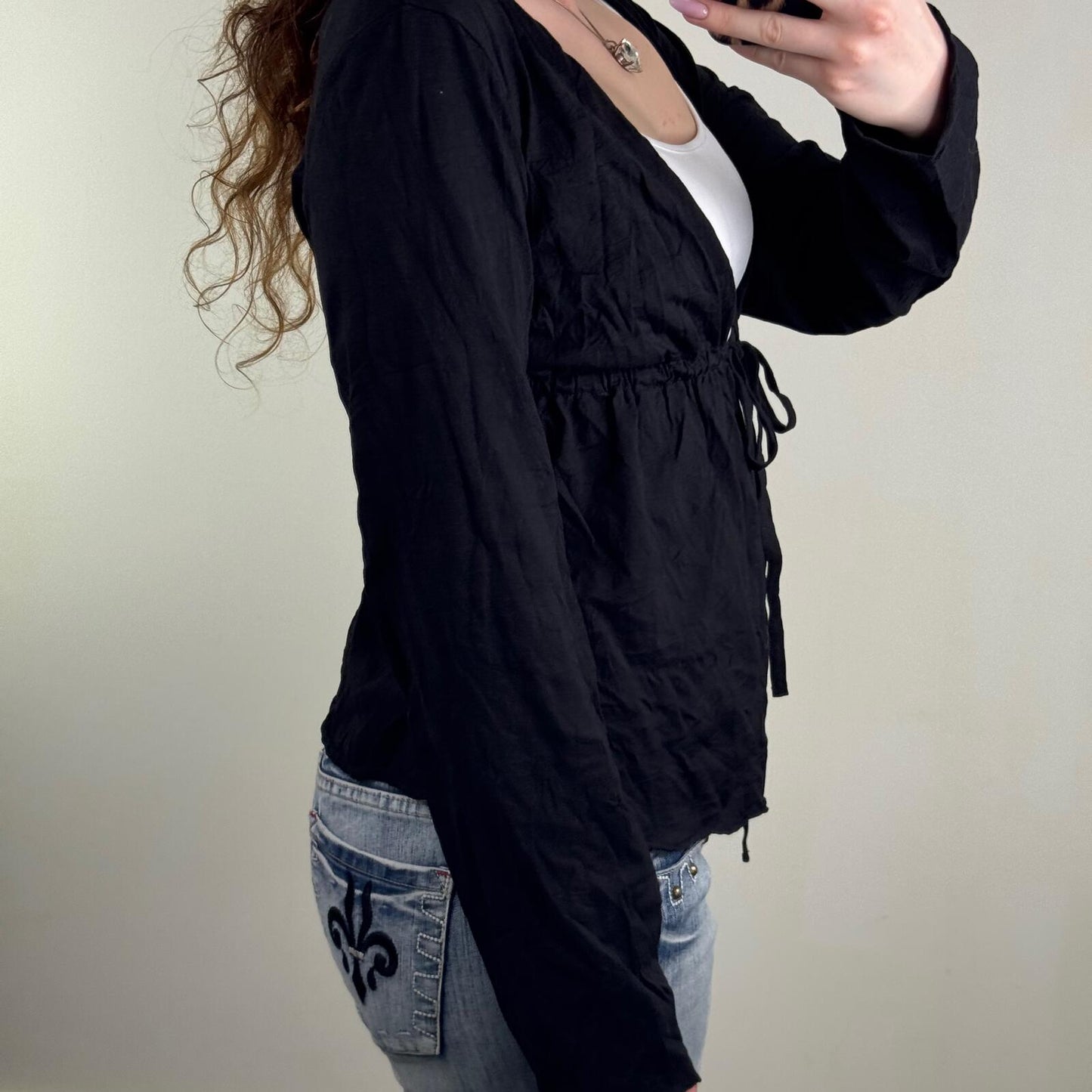 Y2K vintage Mexx long sleeve cardigan open front ruched adjustable bow summer