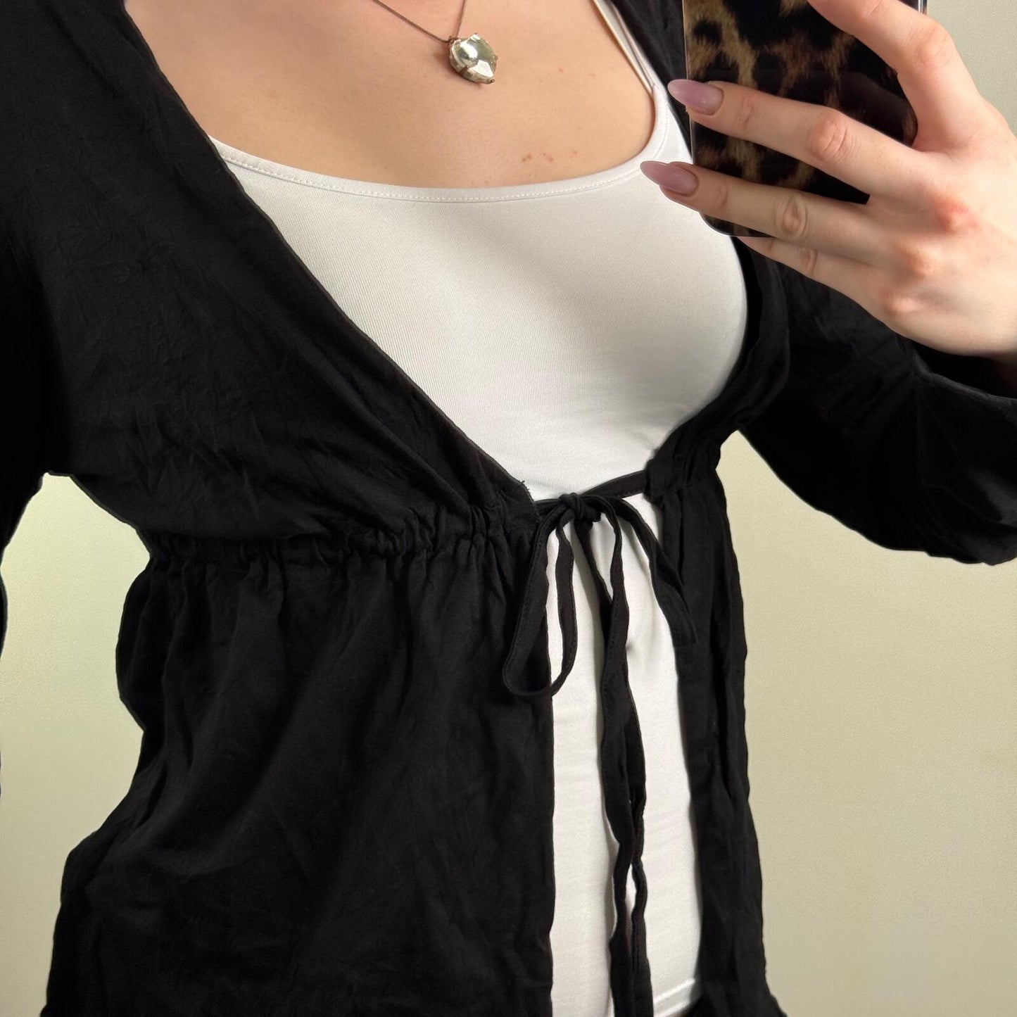Y2K vintage Mexx long sleeve cardigan open front ruched adjustable bow summer