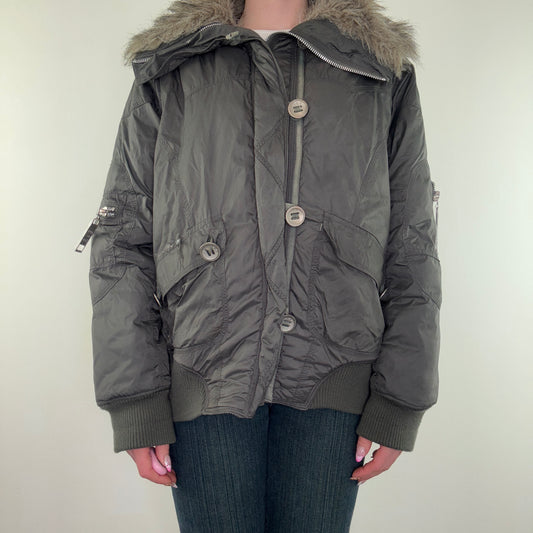 Y2K vintage short puffer jacket zip up faux fur