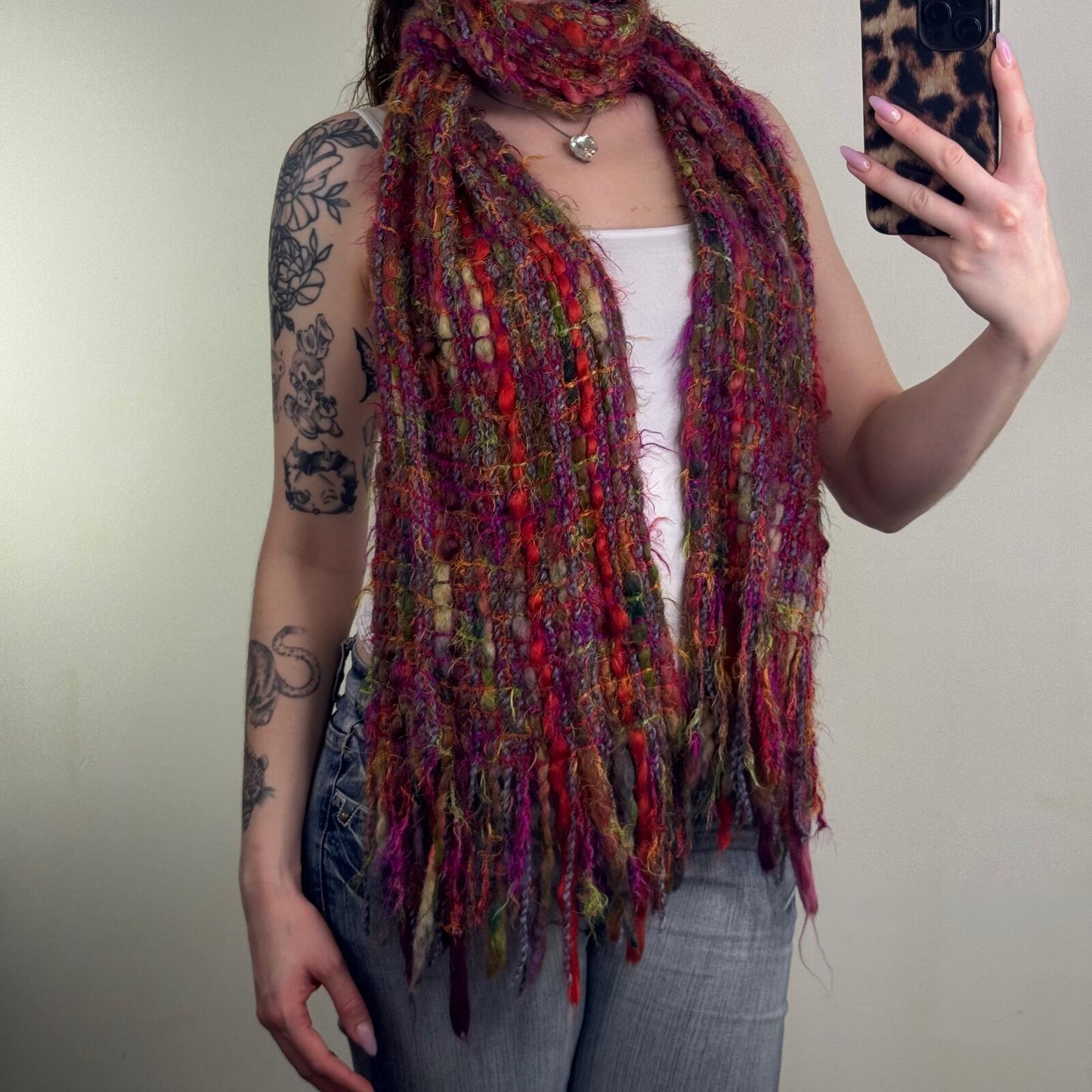 Y2K vintage Per Una scarf wool blend fringe chunky rainbow multi shaggy