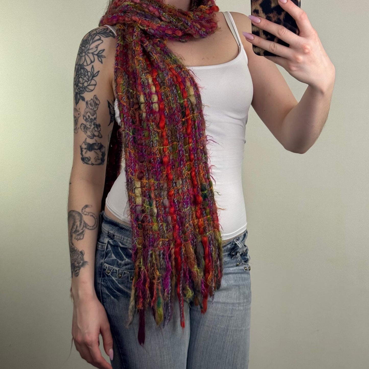 Y2K vintage Per Una scarf wool blend fringe chunky rainbow multi shaggy