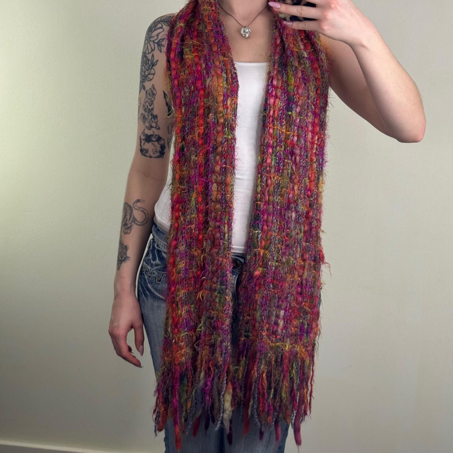 Y2K vintage Per Una scarf wool blend fringe chunky rainbow multi shaggy