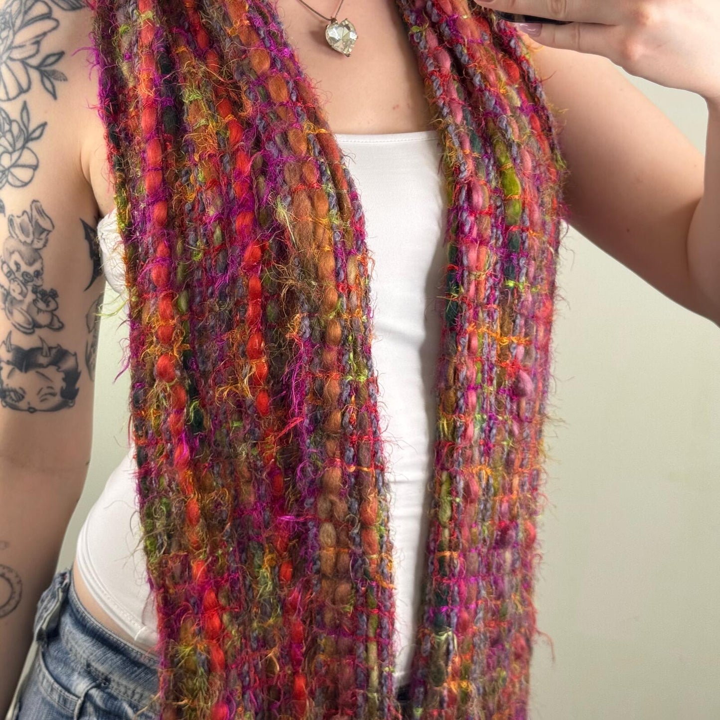 Y2K vintage Per Una scarf wool blend fringe chunky rainbow multi shaggy