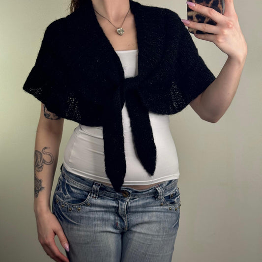 Y2K vintage Gap cardigan cape mohair blend sparkly glitter knot cropped black