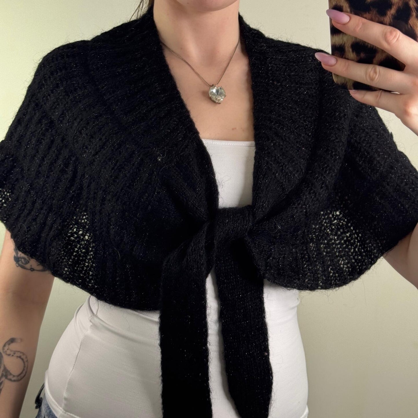 Y2K vintage Gap cardigan cape mohair blend sparkly glitter knot cropped black