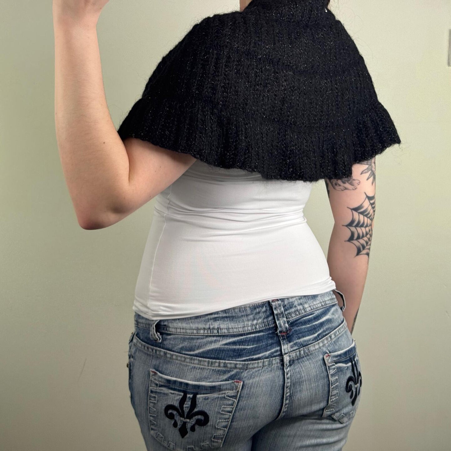 Y2K vintage Gap cardigan cape mohair blend sparkly glitter knot cropped black