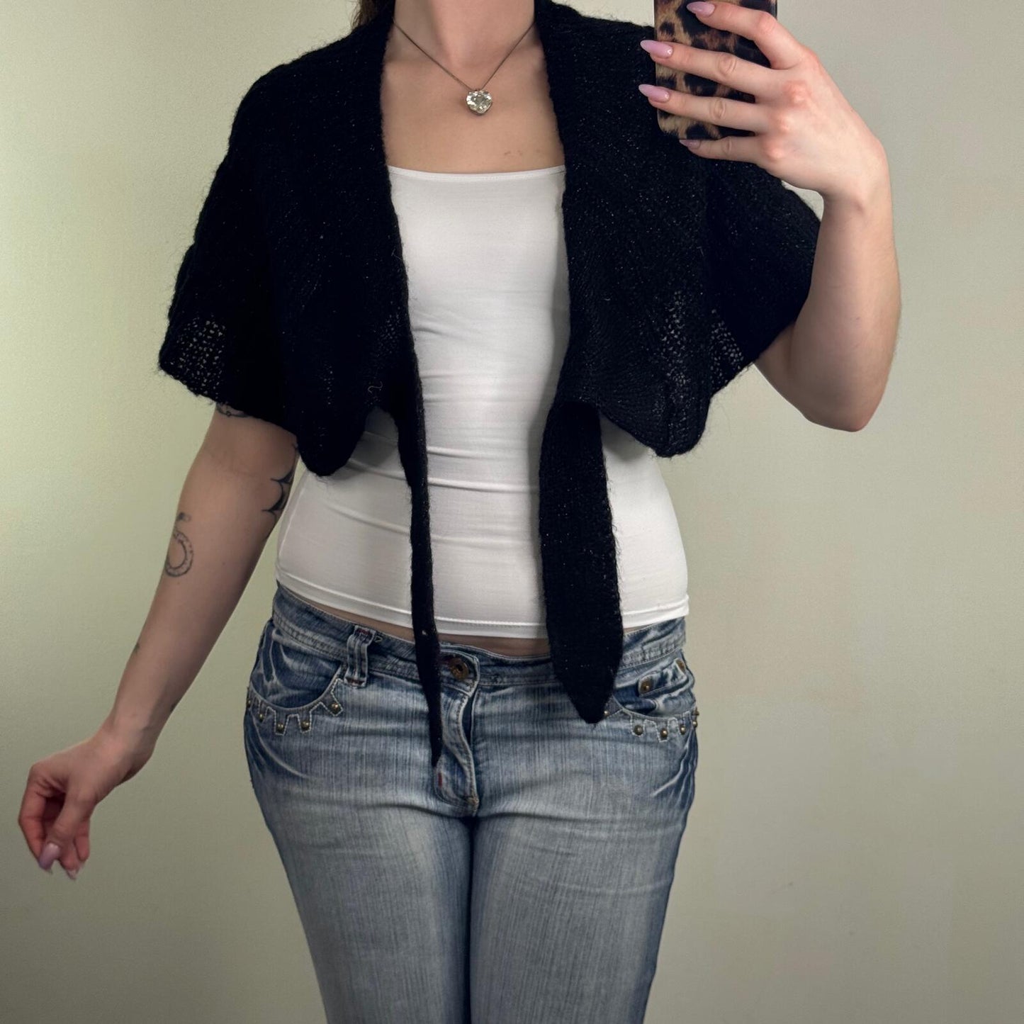 Y2K vintage Gap cardigan cape mohair blend sparkly glitter knot cropped black