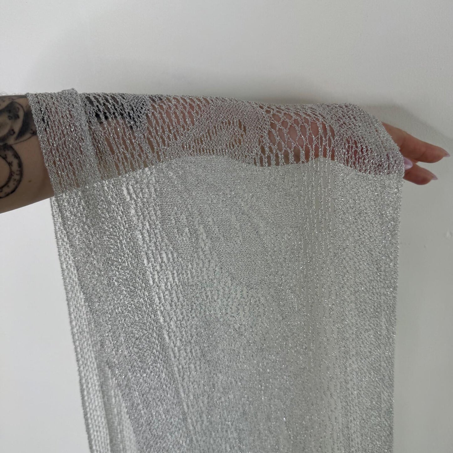Y2K vintage sheer scarf lightweight floral pattern glitter sparkly silver fringe