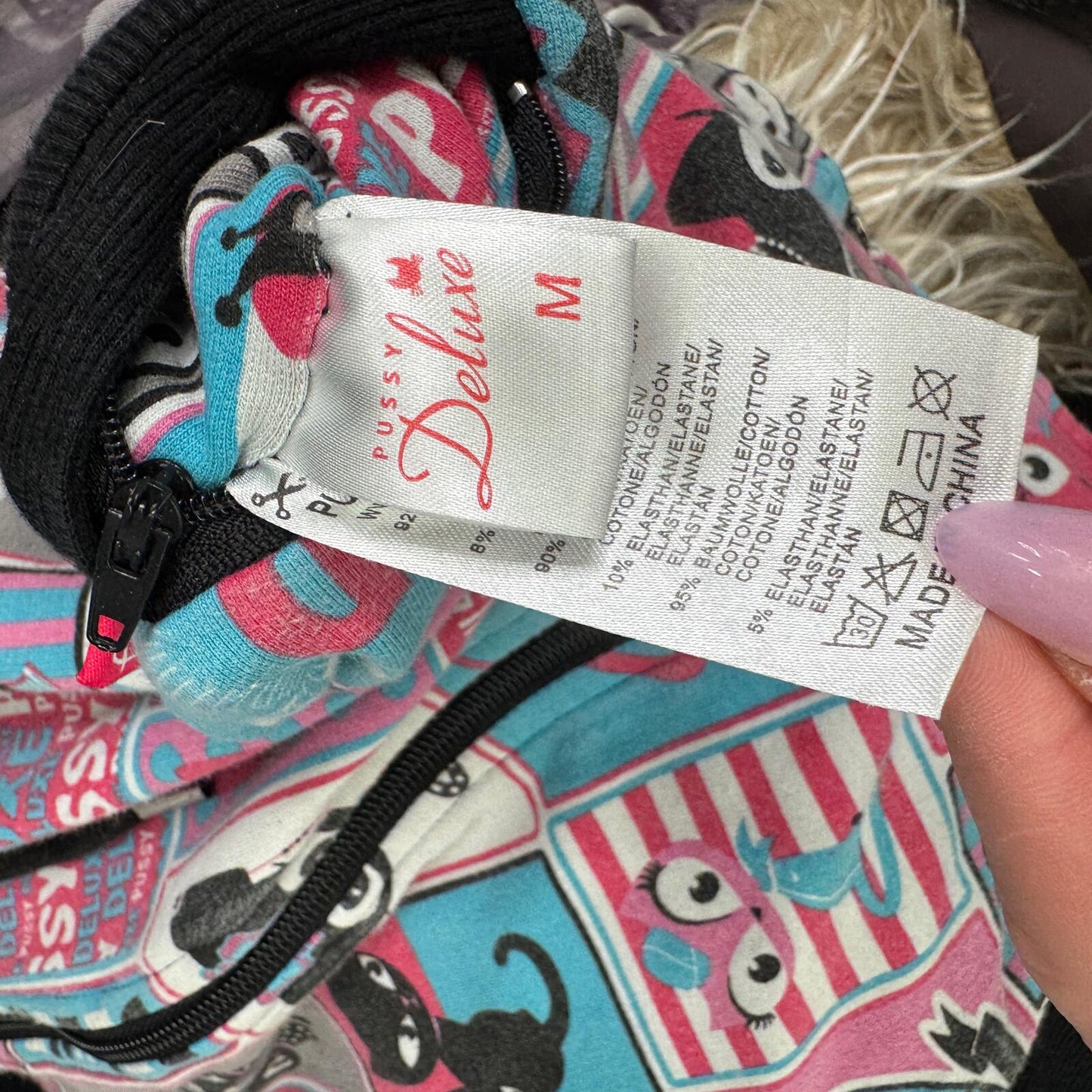 Y2K vintage zip up hoodie reversible cat graphic print comic elastic waistband