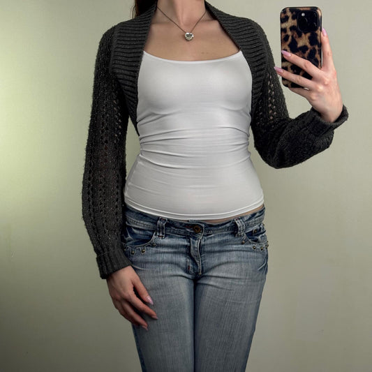 Y2K vintage cardigan bolero sparkly glitter knit cropped long sleeve knitted