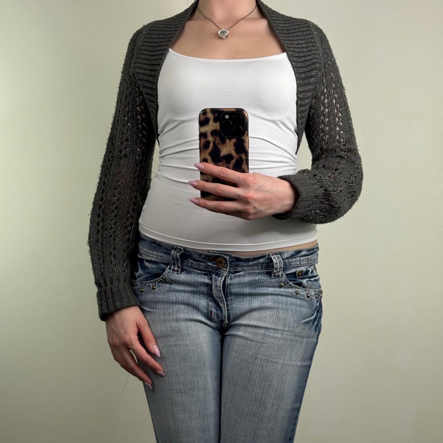 Y2K vintage cardigan bolero sparkly glitter knit cropped long sleeve knitted