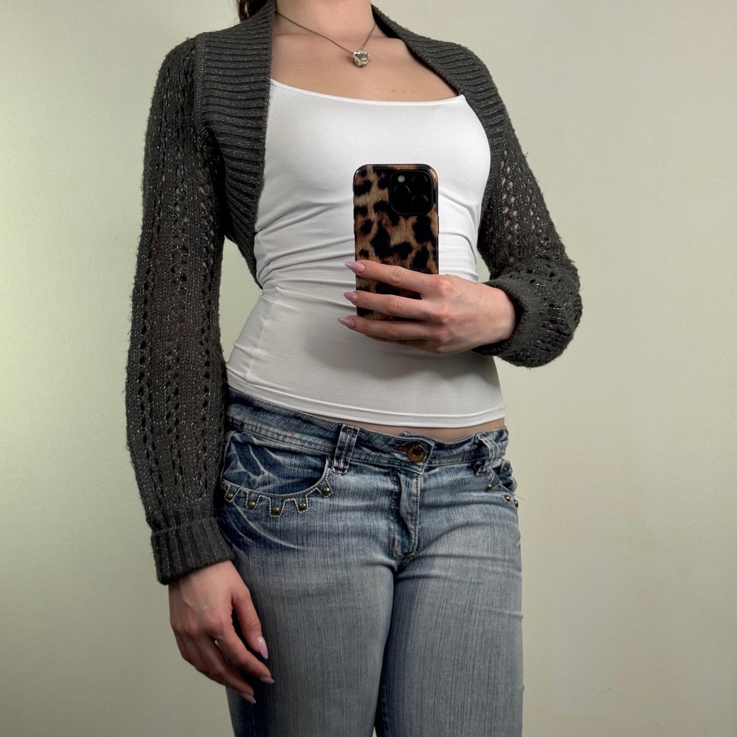 Y2K vintage cardigan bolero sparkly glitter knit cropped long sleeve knitted