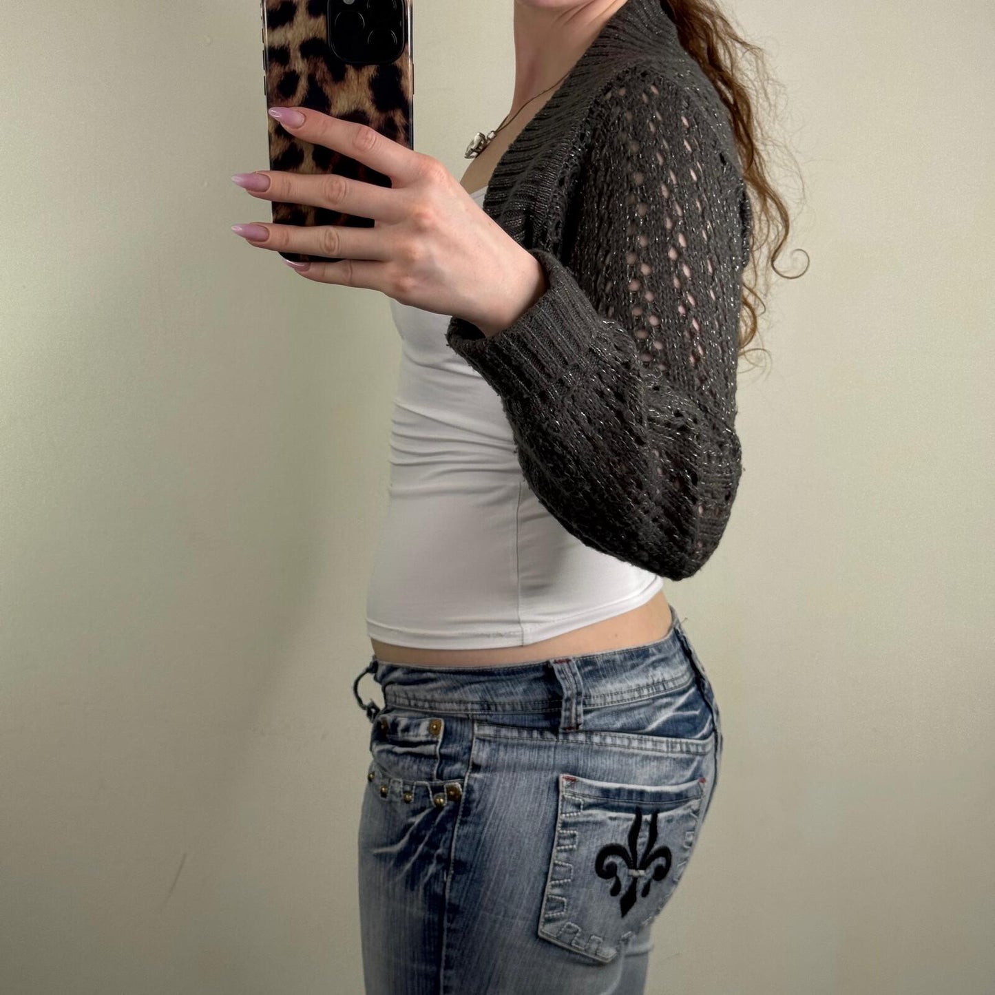Y2K vintage cardigan bolero sparkly glitter knit cropped long sleeve knitted